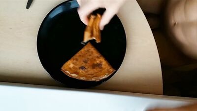 "Crepes with cream" - cuming on food