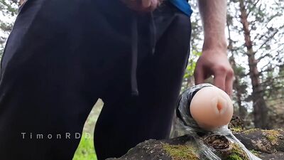 An athlete guy while jogging finds someone’s fleshlight in the forest and fucks him