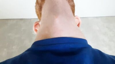 A guy in sweatpants cummed all over the mirror with fresh cum