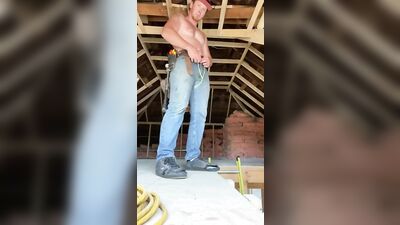 Hot ginger construction worker get off while you watch him work his woood