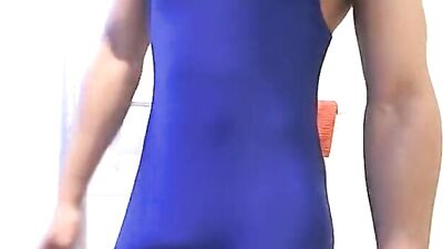 Stretched Tight in Spandex Wrestling Gear - Big Cock Cumshot Wanking
