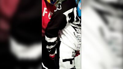 Motorcyclist fucks a guy in a motocross outfit and MXHelmet