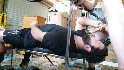 Nice cock gives deep throat workout on the weight bench