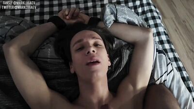 Slim cute femboy services grinder guy with big uncut dick