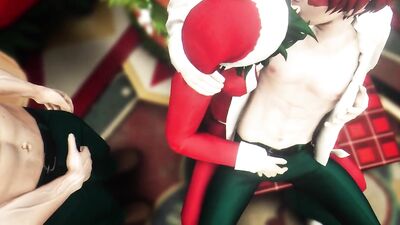 Hero's Christmas Threesome with Santa - Bakugo x Midoriya x Todoroki 3D Animation Parody