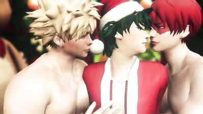 Hero's Christmas Threesome with Santa - Bakugo x Midoriya x Todoroki 3D Animation Parody