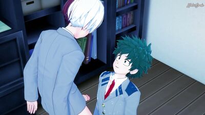 Todoroki cums on Deku's face, fucks him against the wall - My Hero Academia Hentai.