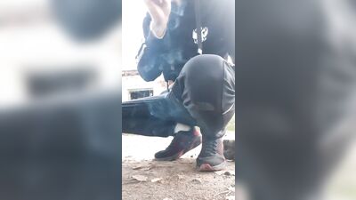 Straight guy fucks an imaginary gay guy in an abandoned house and cums on him