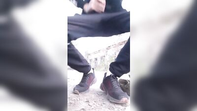 Straight guy fucks an imaginary gay guy in an abandoned house and cums on him