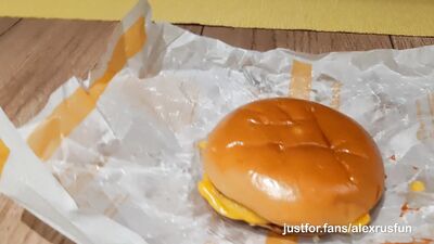 Sporty teen fucks burger with his big dick