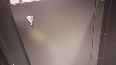 Exhibitionist Jacks Off at Busy Airport Bathroom with Door Open and Cums