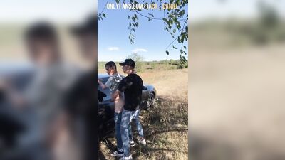 Straight guy fucked 18 year old student outdoor by car and both cum