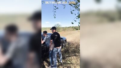Straight guy fucked 18 year old student outdoor by car and both cum