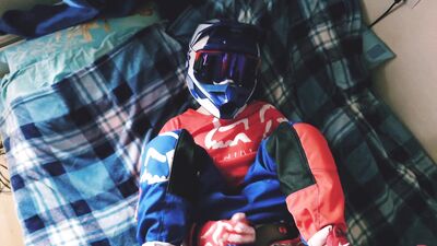 Motorcyclist fucks friend in motorcycle gear and mxhelmet