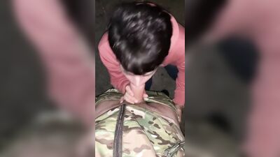 Sucking a huge dick from a soldier in the unit. cum in my mouth