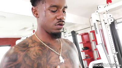 Interracial gay sex after workout