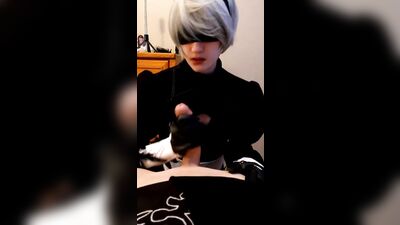 Android 2B & 9S Femboy Cosplay Suck, Tease, and Fuck!