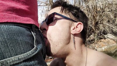 Ftm on a hike sucks dick and gets fucked raw creampie