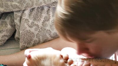 Close up intense feet worship