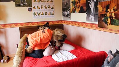 Tied down dingo gets overstimulated hard