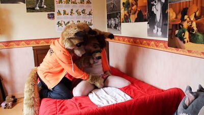 Tied down dingo gets overstimulated hard