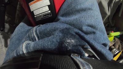 Twink Cums THROUGH Jeans and pisses while dreaming of riding motorcycle
