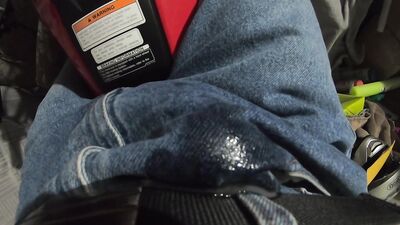 Twink Cums THROUGH Jeans and pisses while dreaming of riding motorcycle