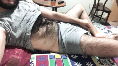 I'm getting ready to masturbate by stroking my hairy body