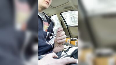 jerk off parked in a busy downtown area, very risky!