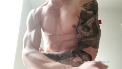 Wrestling Singlet Cum Bi Big Dick Jock Muscle Hunk Jerking Off In & Through Spandex Lycra Singlet