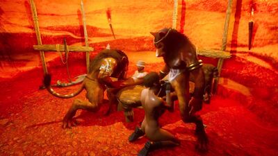 Two prisoners being devoured by monster cocks 3D