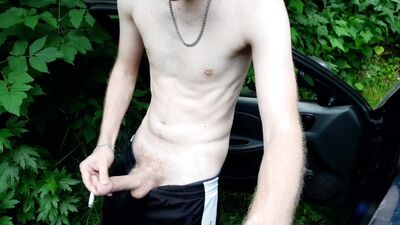 The guy in the forest fucks hard and humiliates an imaginary fag
