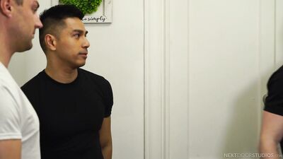 Three-Way Threesome with a Twist: Colocated Roommates Give Their Cum Face!