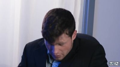 Delivered! Hot Package Boy Theo Brady drops off a hot parcel to Finn Hardings office and finds him stroking his cock...