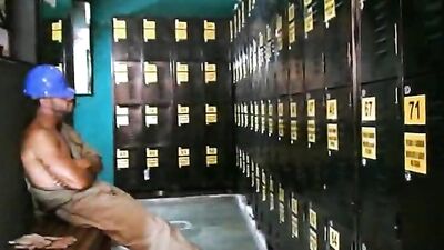 Corrected by the Head of Security: Muscular, Aggressive Top Fucks Hard in the Locker Room!