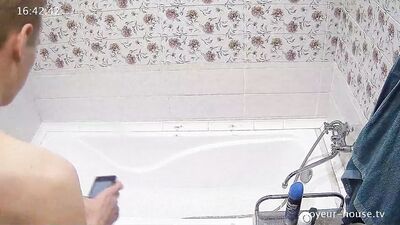 Gay Porn: Straight Guy Jizzing in the Shower Unaware Hes Being Filmed by His Roommate