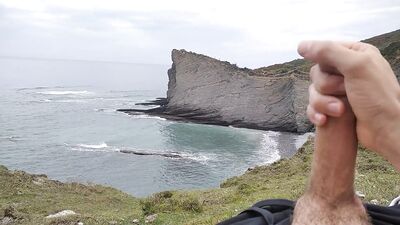 Big Beautiful Big Fat Cock Gets Handjob in Public with Gorgeous Sea Views