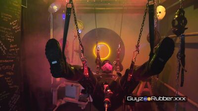 Spirits in the Playroom sees a rubber guy in solo action with a fucking and sucking machines