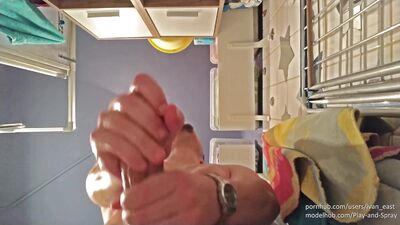 Imagine cum dripping on your face ( view from below and oil fetish)