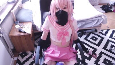 Lewd cosplay slut plays with toys