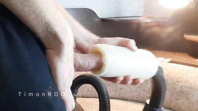 Horny guy fucked a vacuum cleaner while cleaning the house