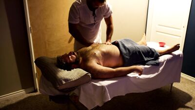 Rugby player gets hard during his massage and one thing leads to another