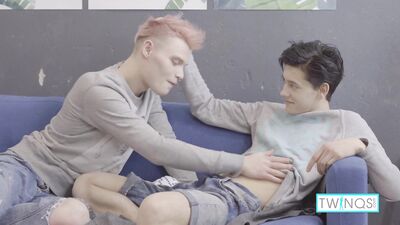 Double-Dicked Twins, Pink and Black, Get Their Bodies Layered with Semen by Sexy Strangers!