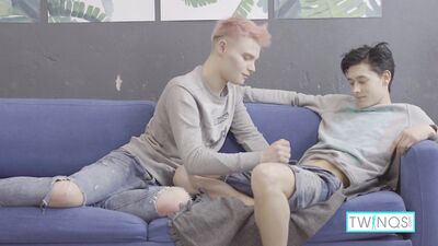 Double-Dicked Twins, Pink and Black, Get Their Bodies Layered with Semen by Sexy Strangers!