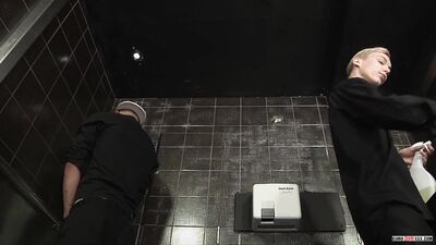 Two British dudes, Mickey and Johnny, take a shit while getting ass-fucked by each other on the toilet.