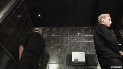 Two British dudes, Mickey and Johnny, take a shit while getting ass-fucked by each other on the toilet.