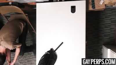 Barely legal thief takes a load in his mouth before rough sex with two cops