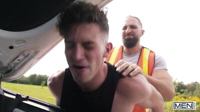 Community Service Turns Chuck Into a Filthy Slut as He Sucks and Fucks Bottomless Trevor Brooks in This Gay Porn Video!