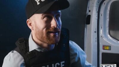 "Officer Olivier Robert and his partner Malik Delgaty engage in a steamy encounter where the former gives the latter a passionate ass pounding, culminating with an explosive facial."