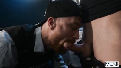 "Officer Olivier Robert and his partner Malik Delgaty engage in a steamy encounter where the former gives the latter a passionate ass pounding, culminating with an explosive facial."